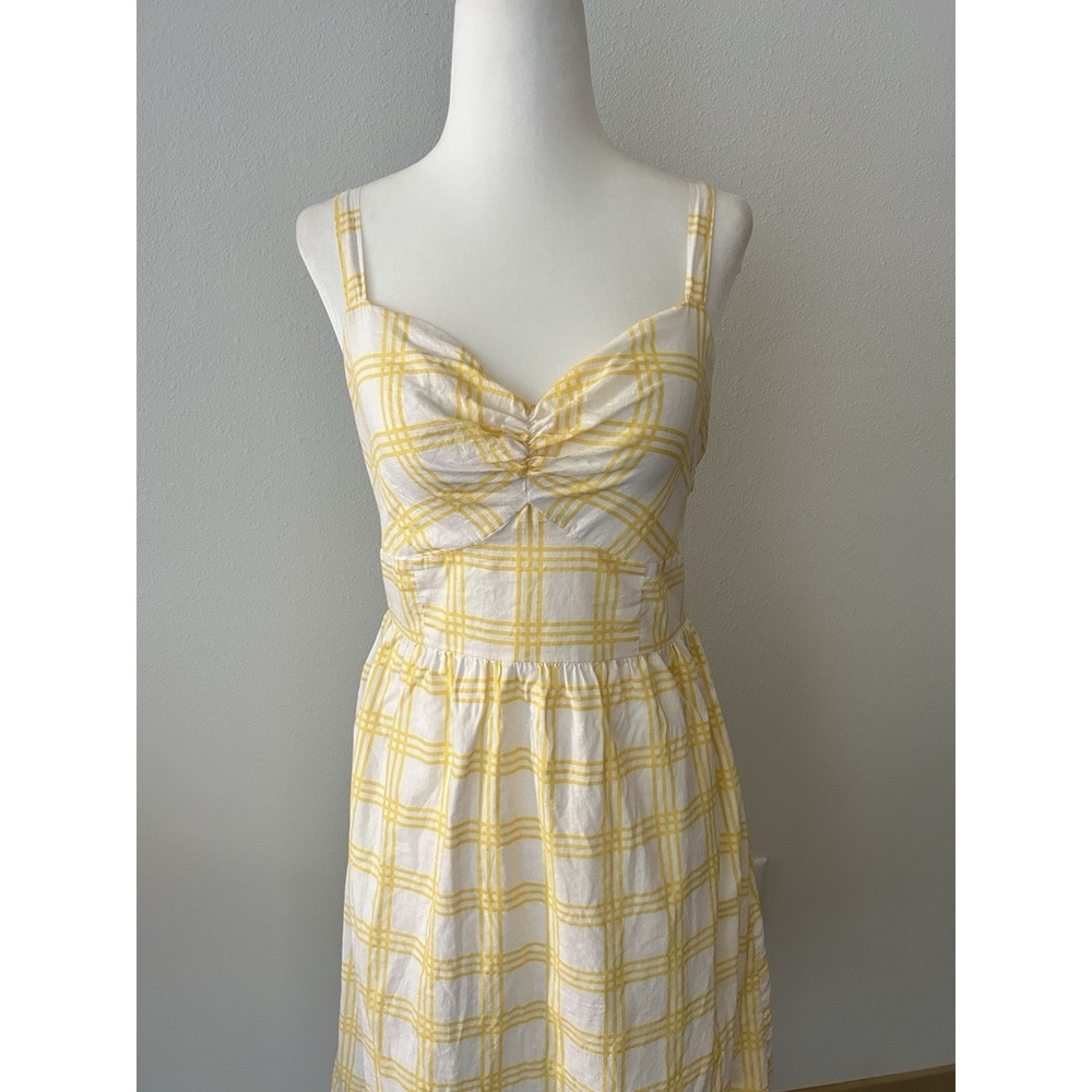 Yellow Plaid Midi Dress Y2K Feminine Coquette Romantic Cottagecore Ditsy